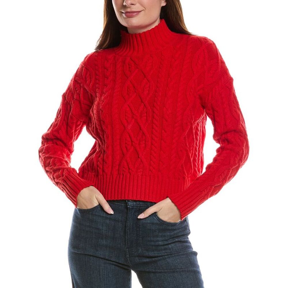 Michael Stars Womens  Suki Cable Sweater, Red